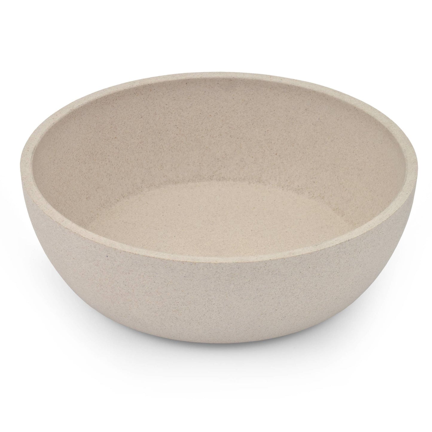 Top view of the Bamboo Dog Feeder displaying spacious bowls and smooth bamboo surface.