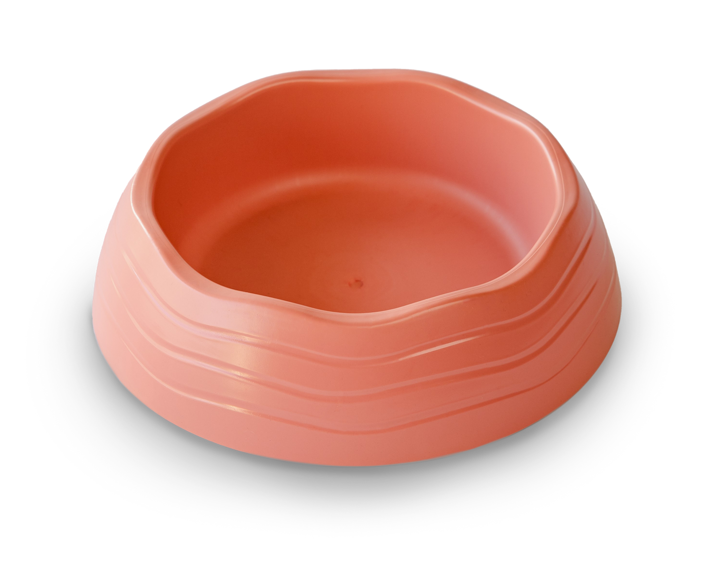 View of the Recycled Ocean Plastic Dog Bowl in pink color featuring smooth finish and sustainable design.
