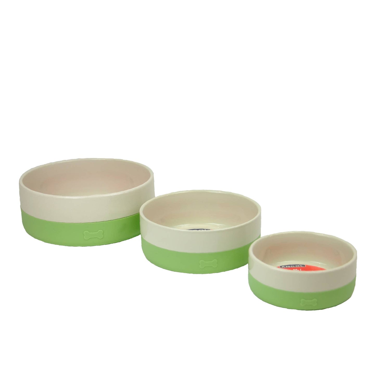  Side view of three Ceramic Bowls with Non-slip Silicone Base highlighting their smooth finish and secure grip.