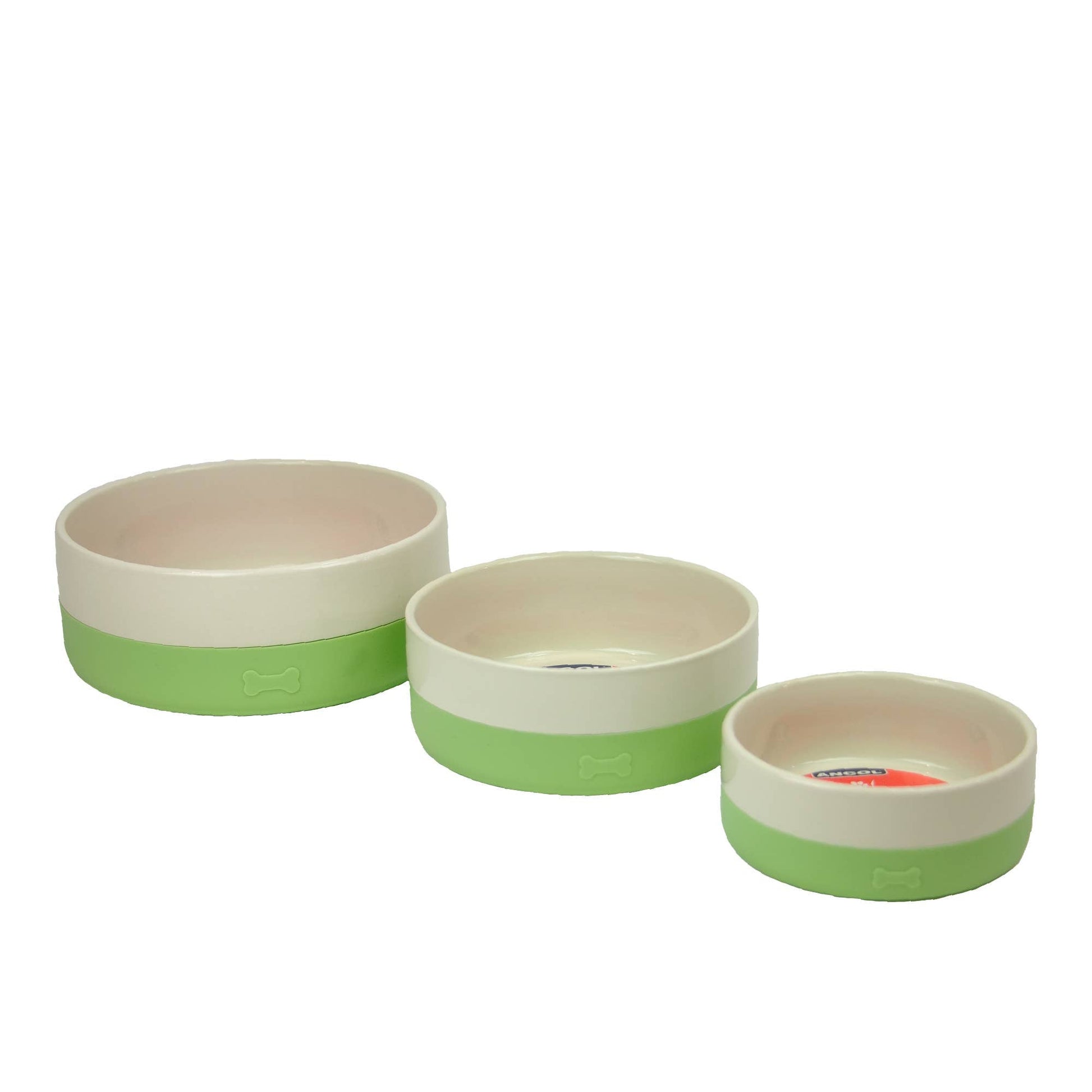  Side view of three Ceramic Bowls with Non-slip Silicone Base highlighting their smooth finish and secure grip.