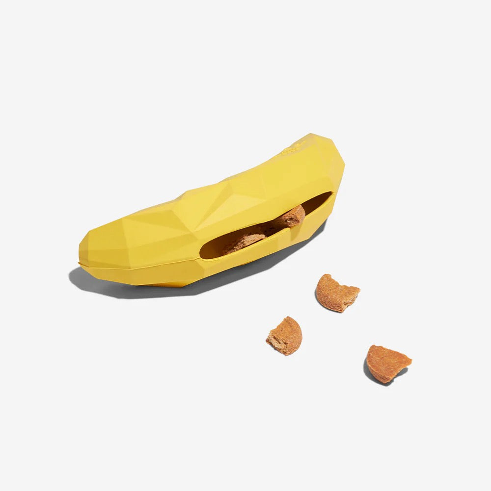 Back view of the Fruitz Toy Super Banana displaying its contoured design and durable material.

