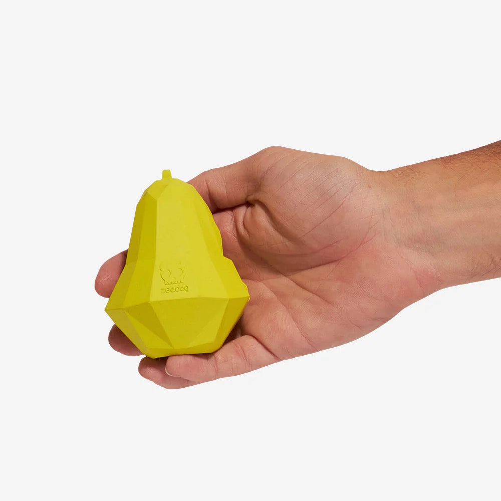 Close-up view of the Fruitz Toy Super Pear emphasizing its realistic texture and finish.