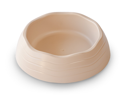 View of the Recycled Ocean Plastic Dog Bowl in off-white color showcasing minimalist style.