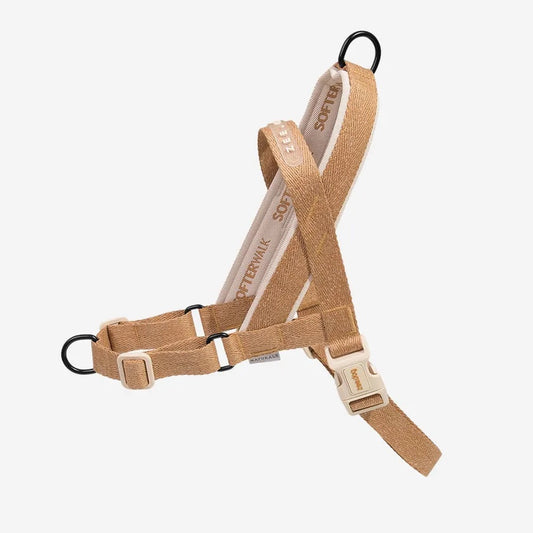 Full view of the Softer Walk Harness Dune showcasing its ergonomic design and soft padding.